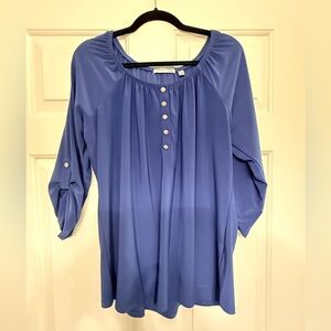 Notations Blue Button-Front Peasant Tunic